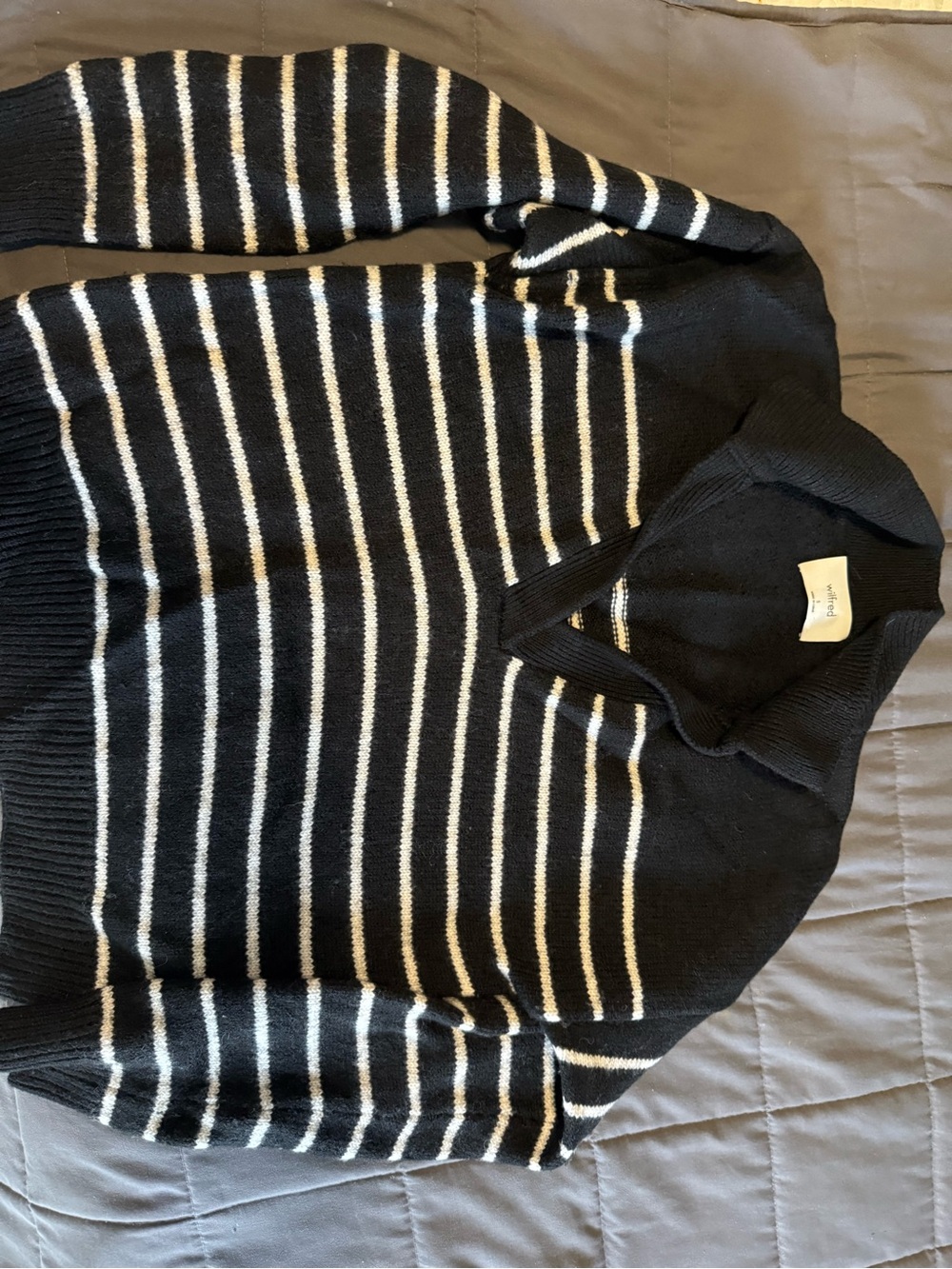 Wilfred- Black and White Stripe V-Neck Sweater